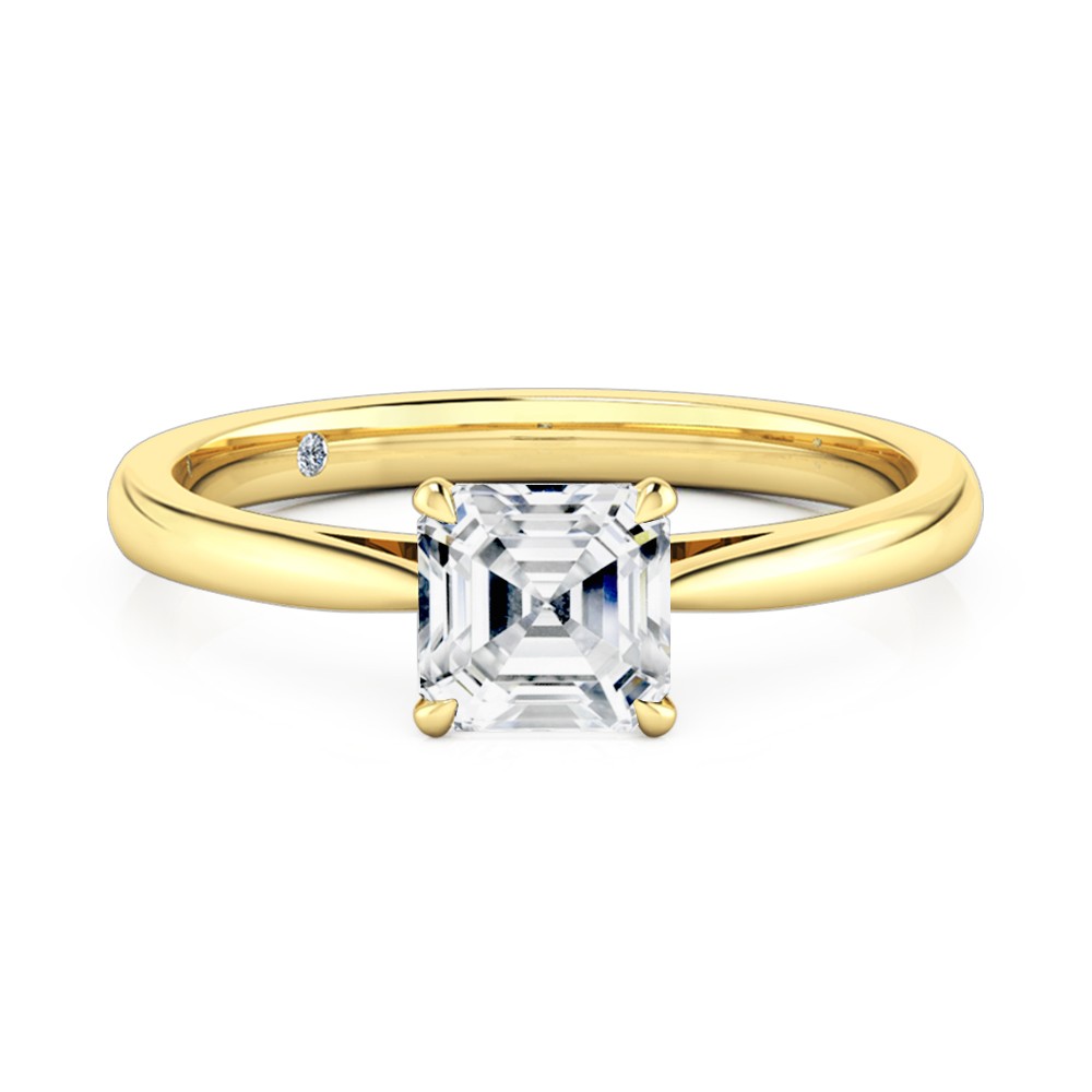 Asscher Cut Solitaire Diamond Engagement Ring 18K Yellow Gold