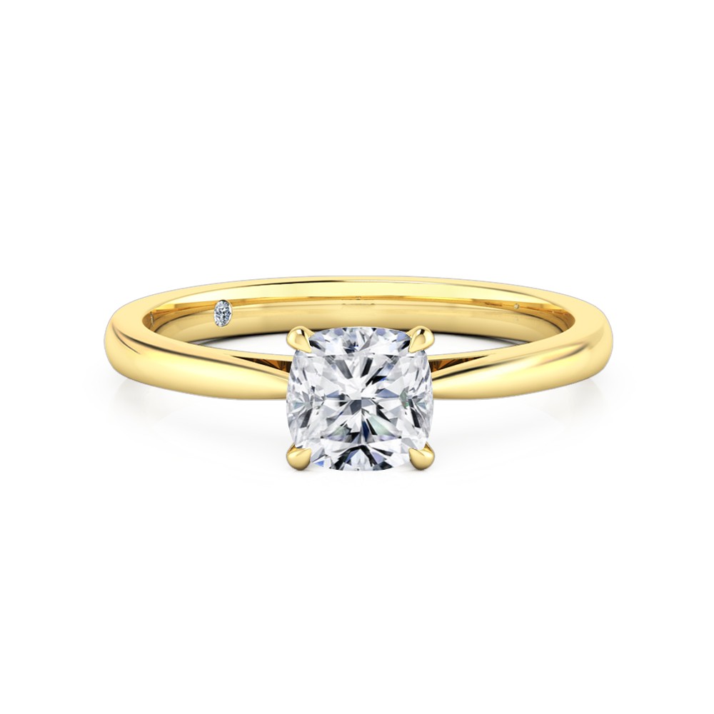 Cushion Cut Solitaire Diamond Engagement Ring 18K Yellow Gold