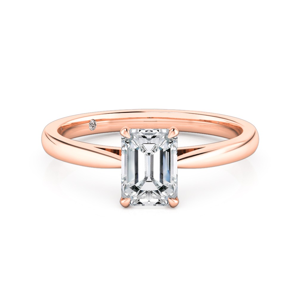 Emerald Cut Solitaire Diamond Engagement Ring 18K Rose Gold