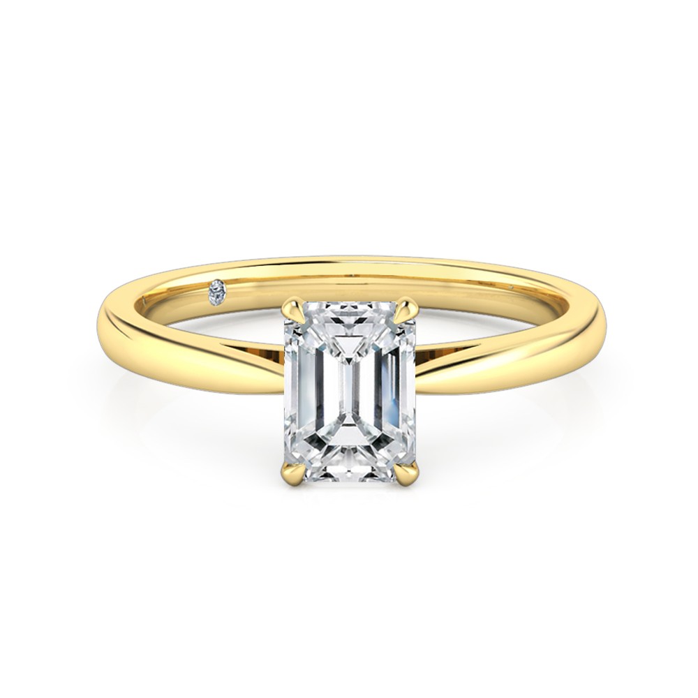 Emerald Cut Solitaire Diamond Engagement Ring 18K Yellow Gold