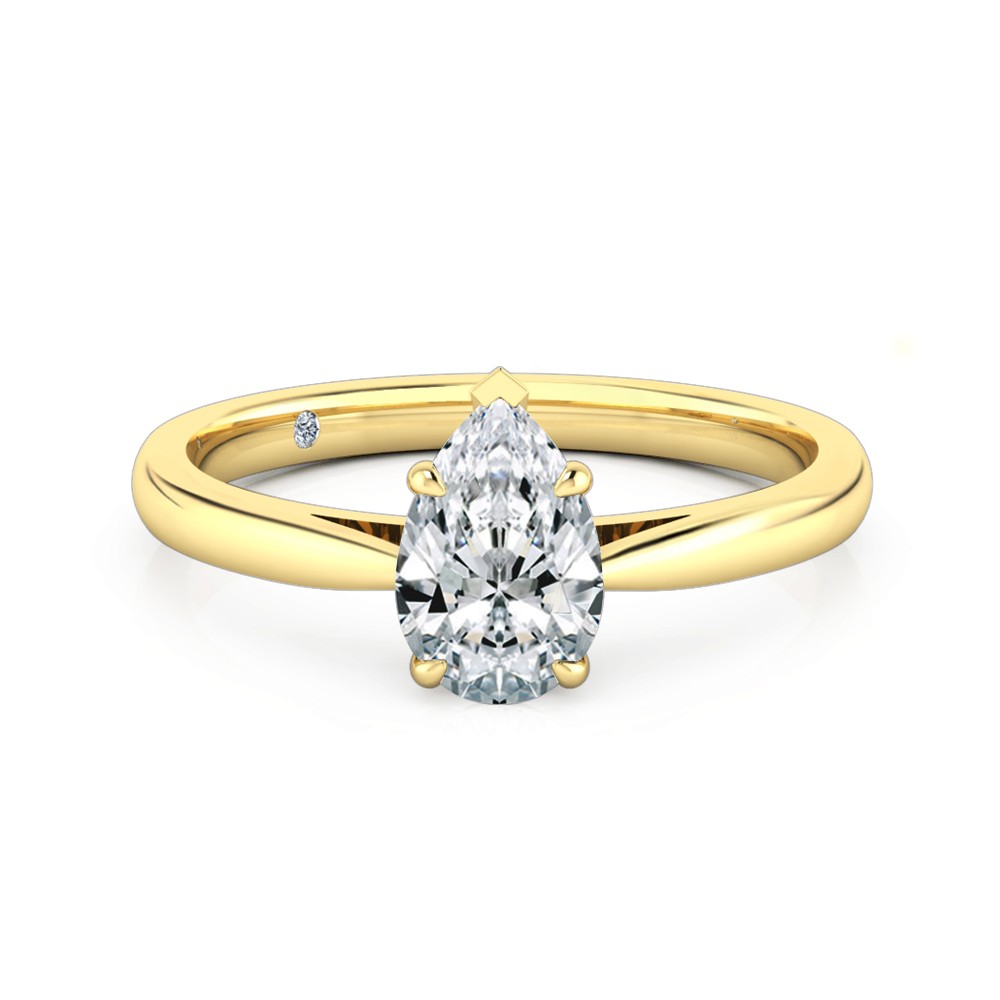 Pear Cut Solitaire Diamond Engagement Ring 18K Yellow Gold