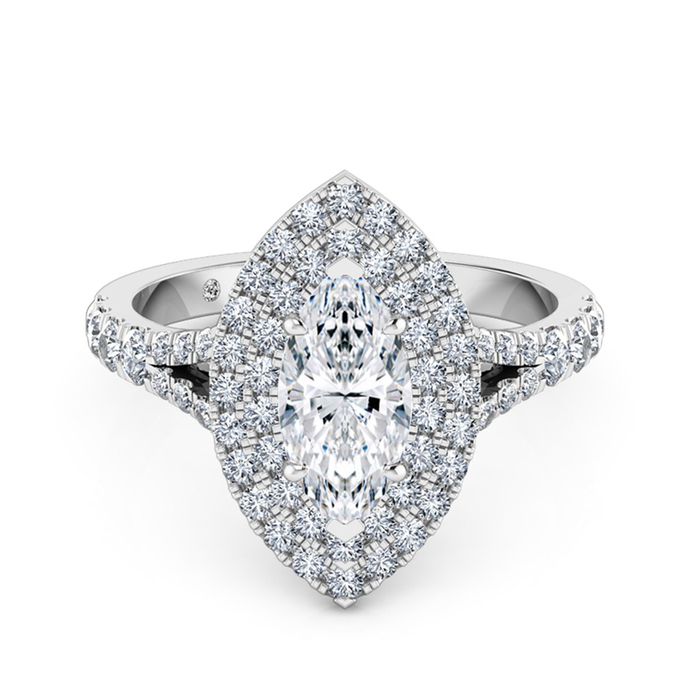 Marquise Cut Halo Diamond Engagement Ring 18K White Gold