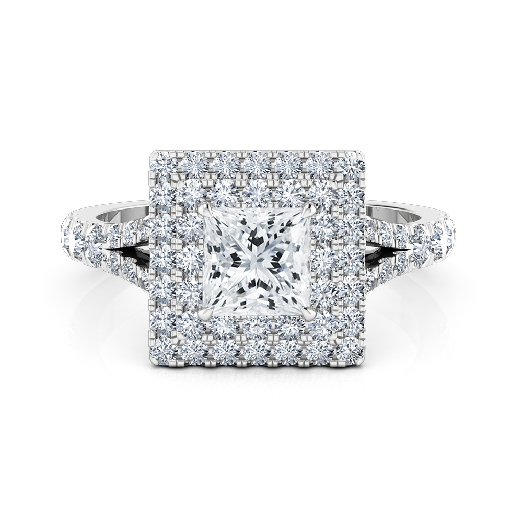 Princess Cut Halo Diamond Engagement Ring 18K White Gold