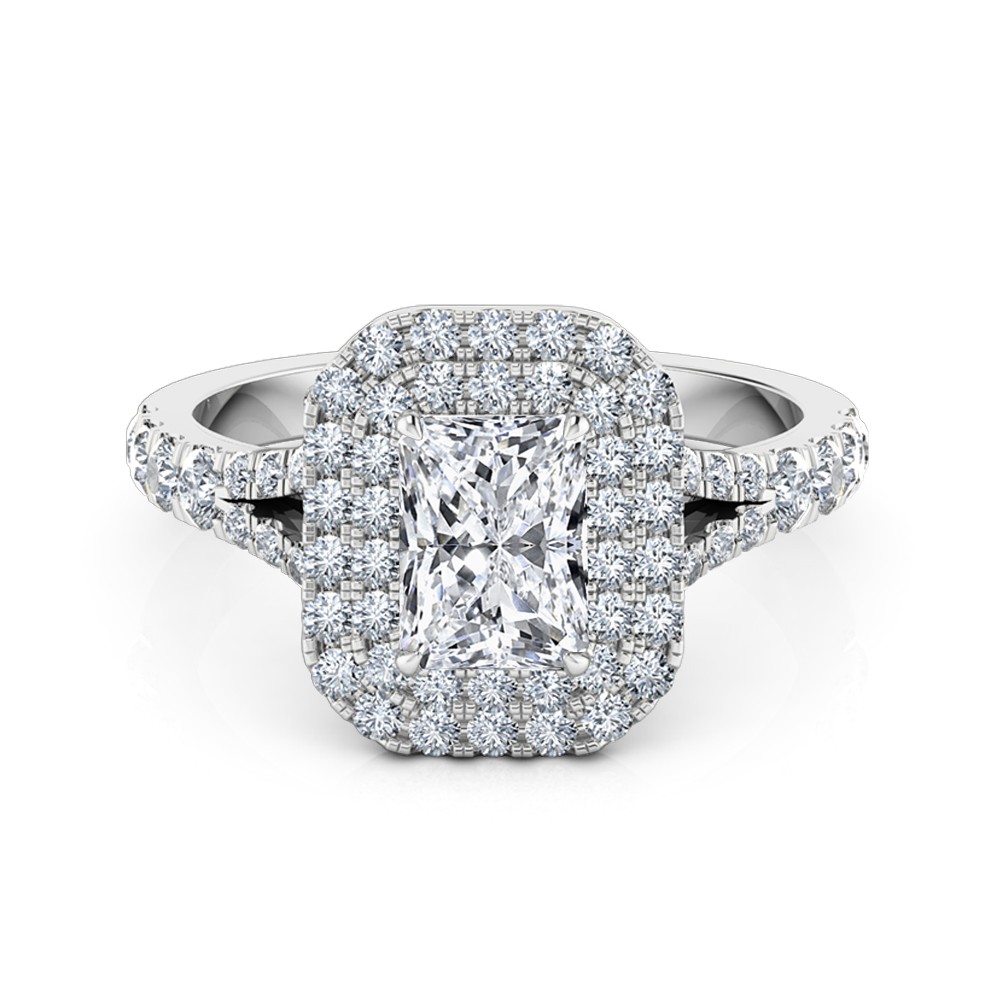 Radiant Cut Halo Diamond Engagement Ring 18K White Gold