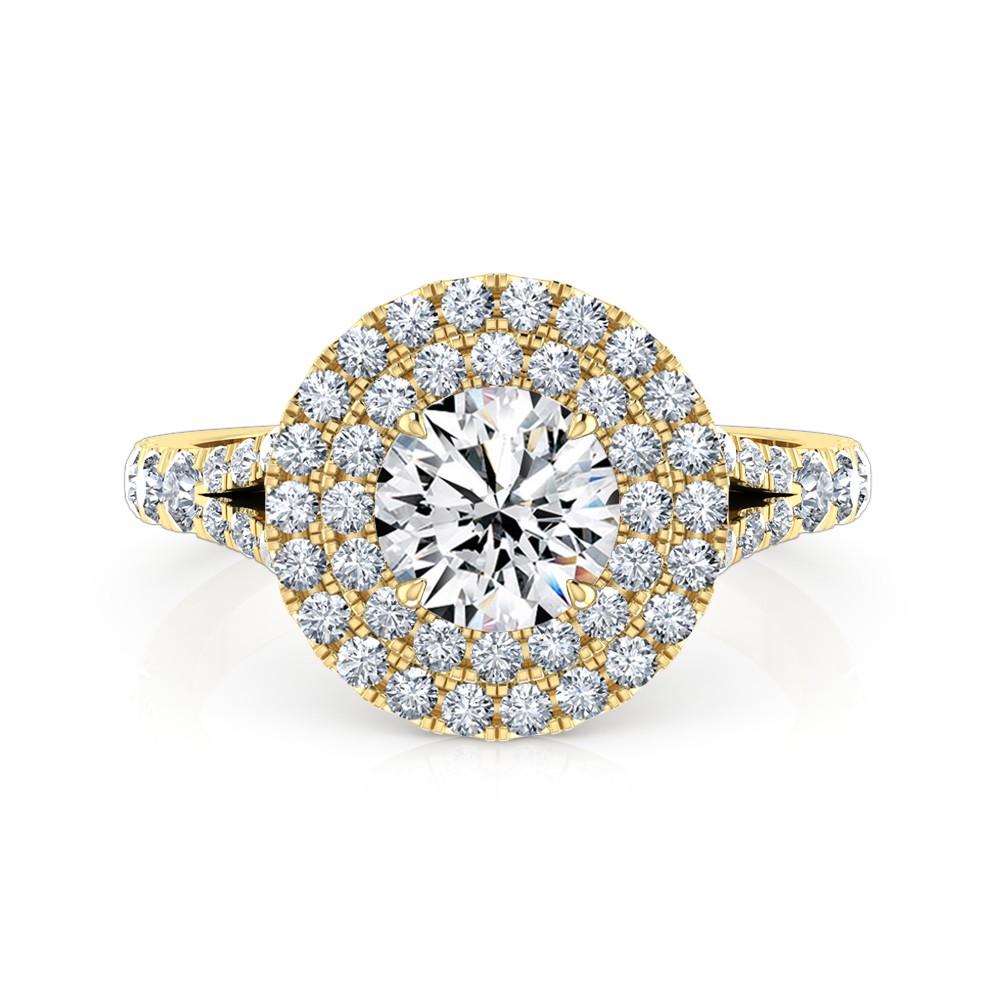 Round Cut Halo Diamond Engagement Ring 18K Yellow Gold