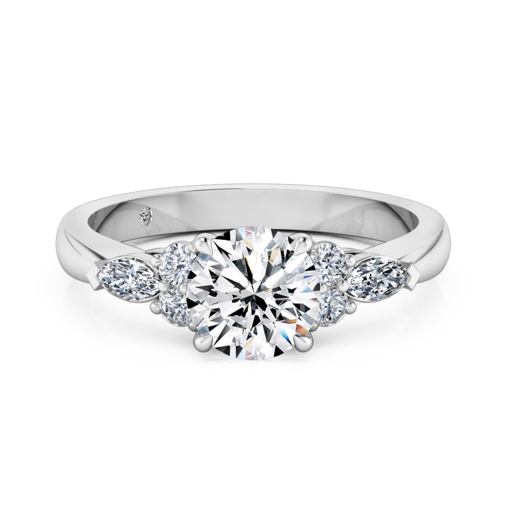 Round Cut Diamond Band Diamond Engagement Ring Platinum