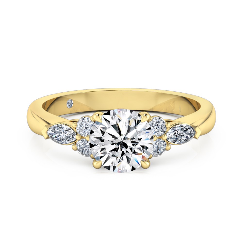 Round Cut Diamond Band Diamond Engagement Ring 18K Yellow Gold