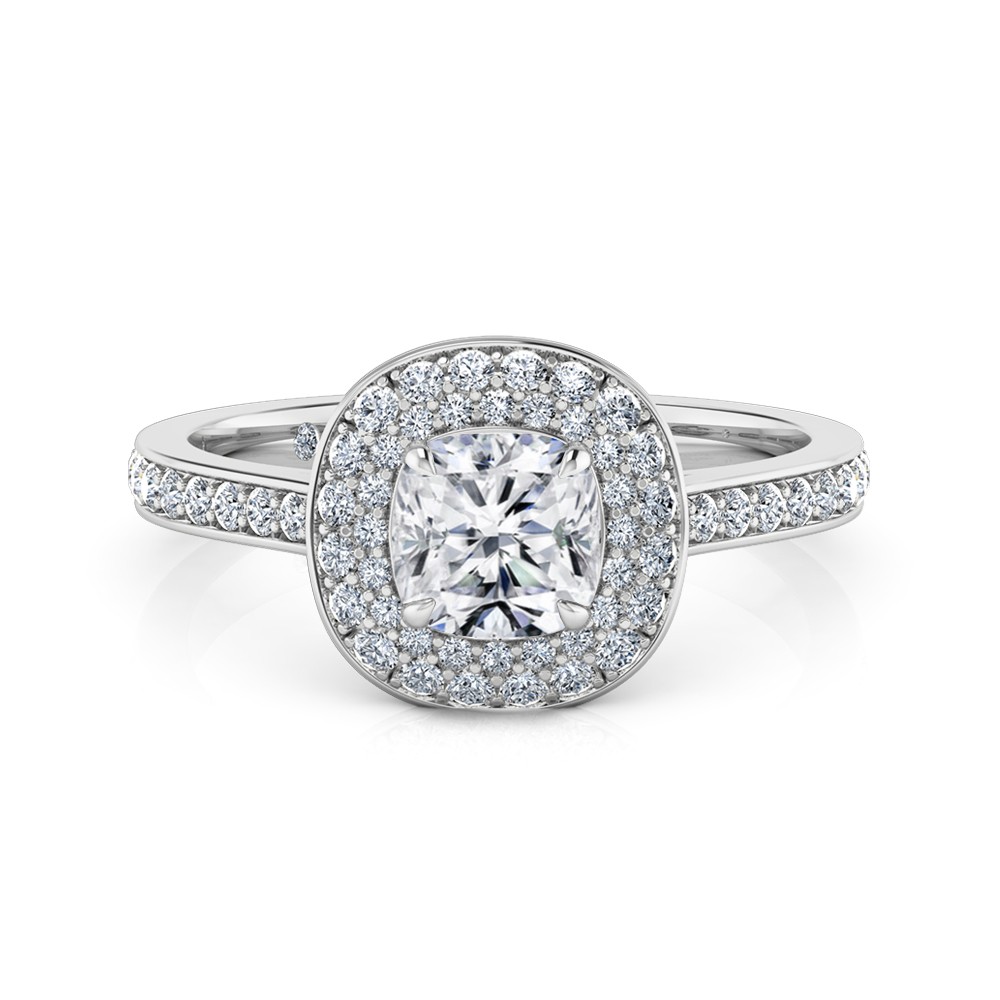 Cushion Cut Halo Diamond Engagement Ring 18K White Gold
