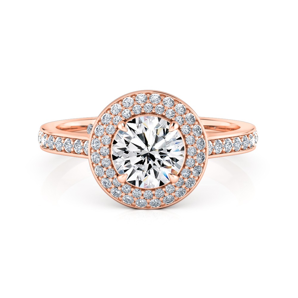 Round Cut Halo Diamond Engagement Ring 18K Rose Gold