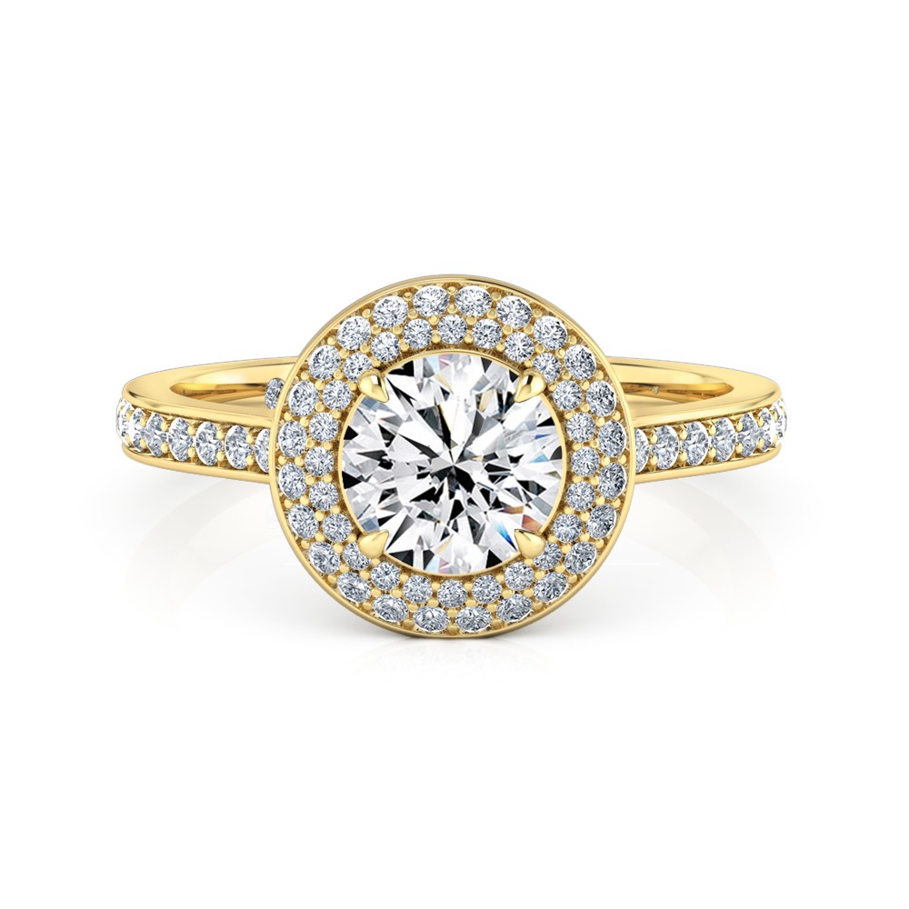 Round Cut Halo Diamond Engagement Ring 18K Yellow Gold