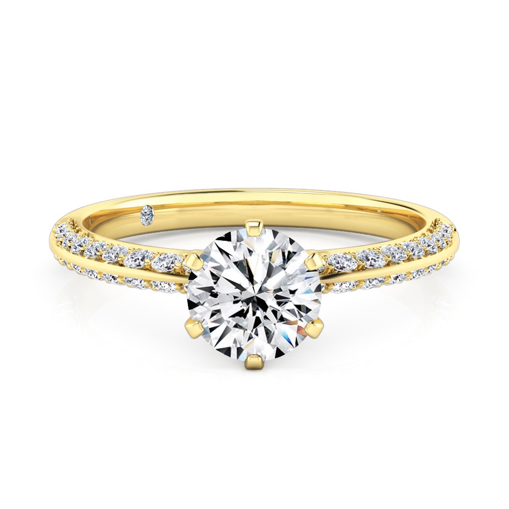 Round Cut Diamond Band Diamond Engagement Ring 18K Yellow Gold