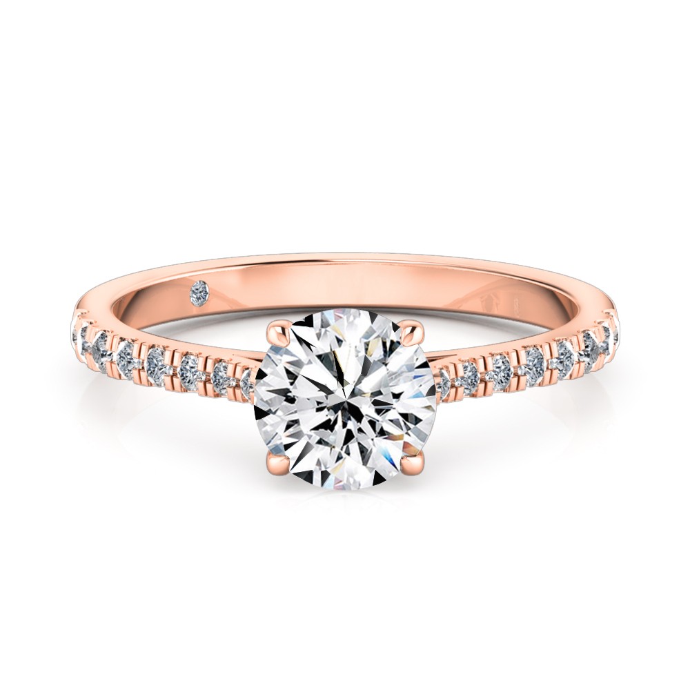 Round Cut Diamond Band Diamond Engagement Ring 18K Rose Gold