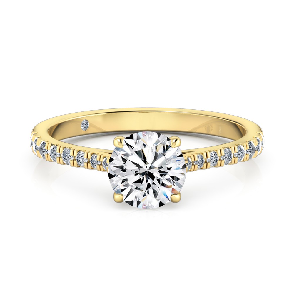 Round Cut Diamond Band Diamond Engagement Ring 18K Yellow Gold