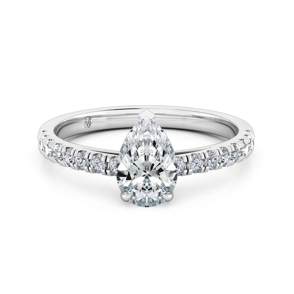 Pear Cut Diamond Band Diamond Engagement Ring 18K White Gold