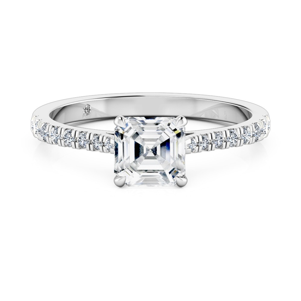 Asscher Cut Diamond Band Diamond Engagement Ring 18K White Gold