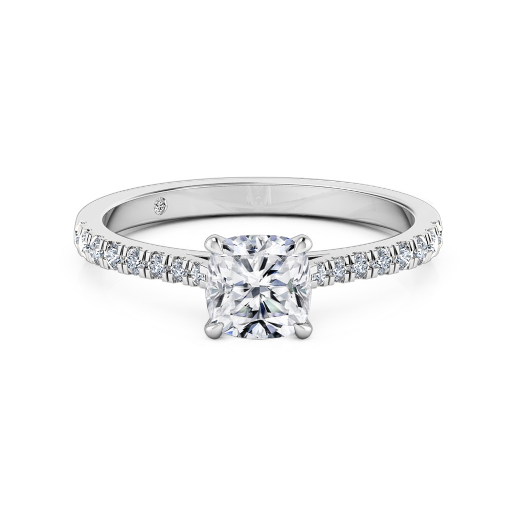 Cushion Cut Diamond Band Diamond Engagement Ring 18K White Gold