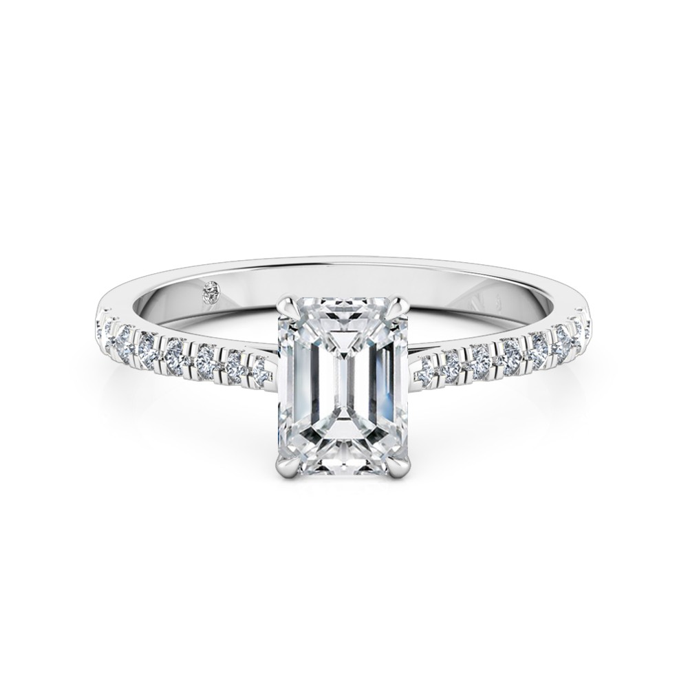 Emerald Cut Diamond Band Diamond Engagement Ring 18K White Gold