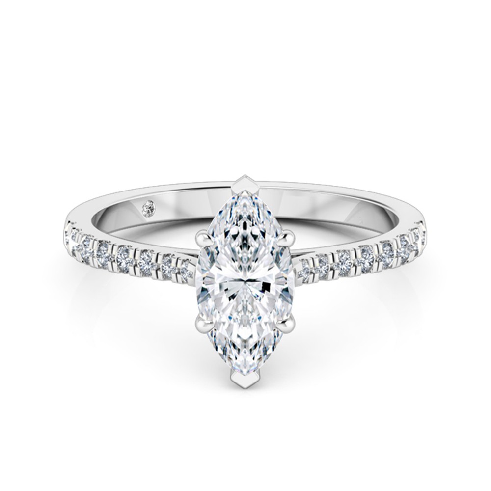 Marquise Cut Diamond Band Diamond Engagement Ring 18K White Gold