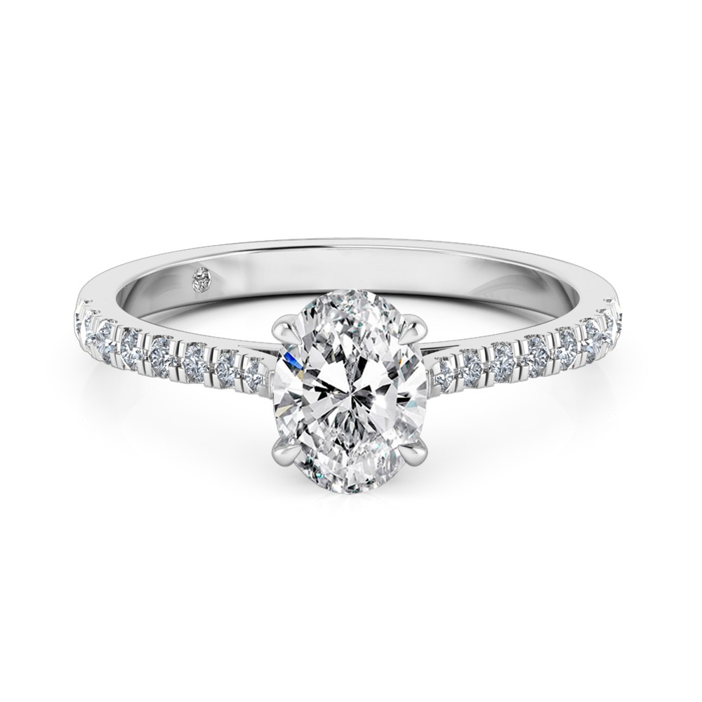 Oval Cut Diamond Band Diamond Engagement Ring 18K White Gold