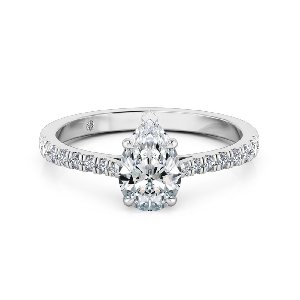 Pear Cut Diamond Band Diamond Engagement Ring 18K White Gold