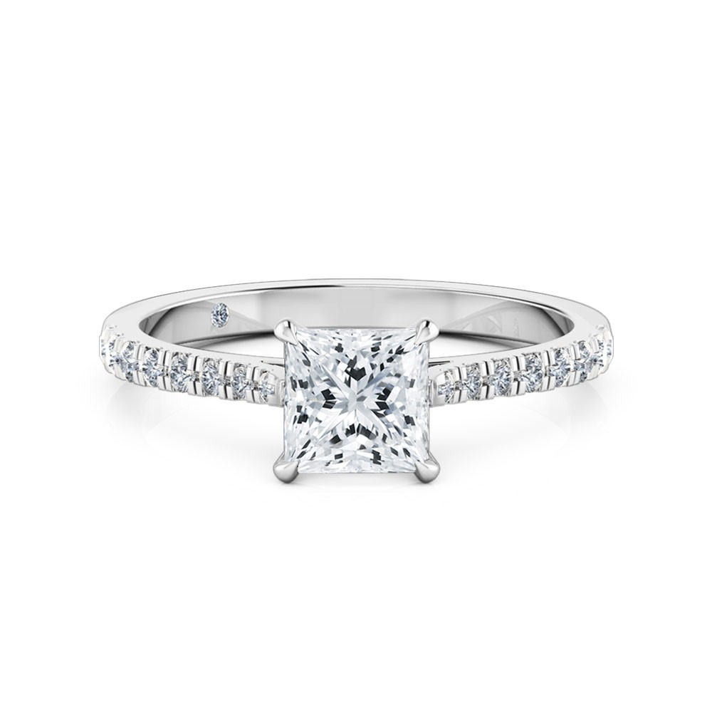 Princess Cut Diamond Band Diamond Engagement Ring 18K White Gold