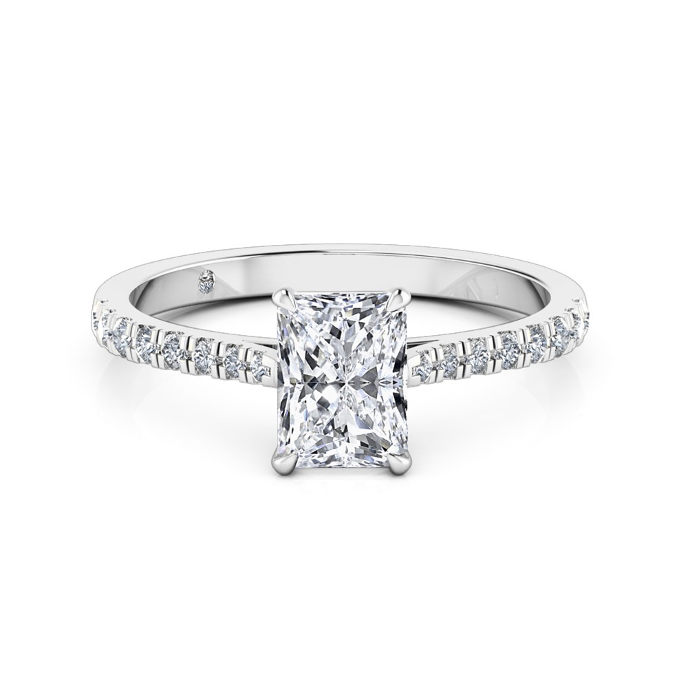 Radiant Cut Diamond Band Diamond Engagement Ring 18K White Gold