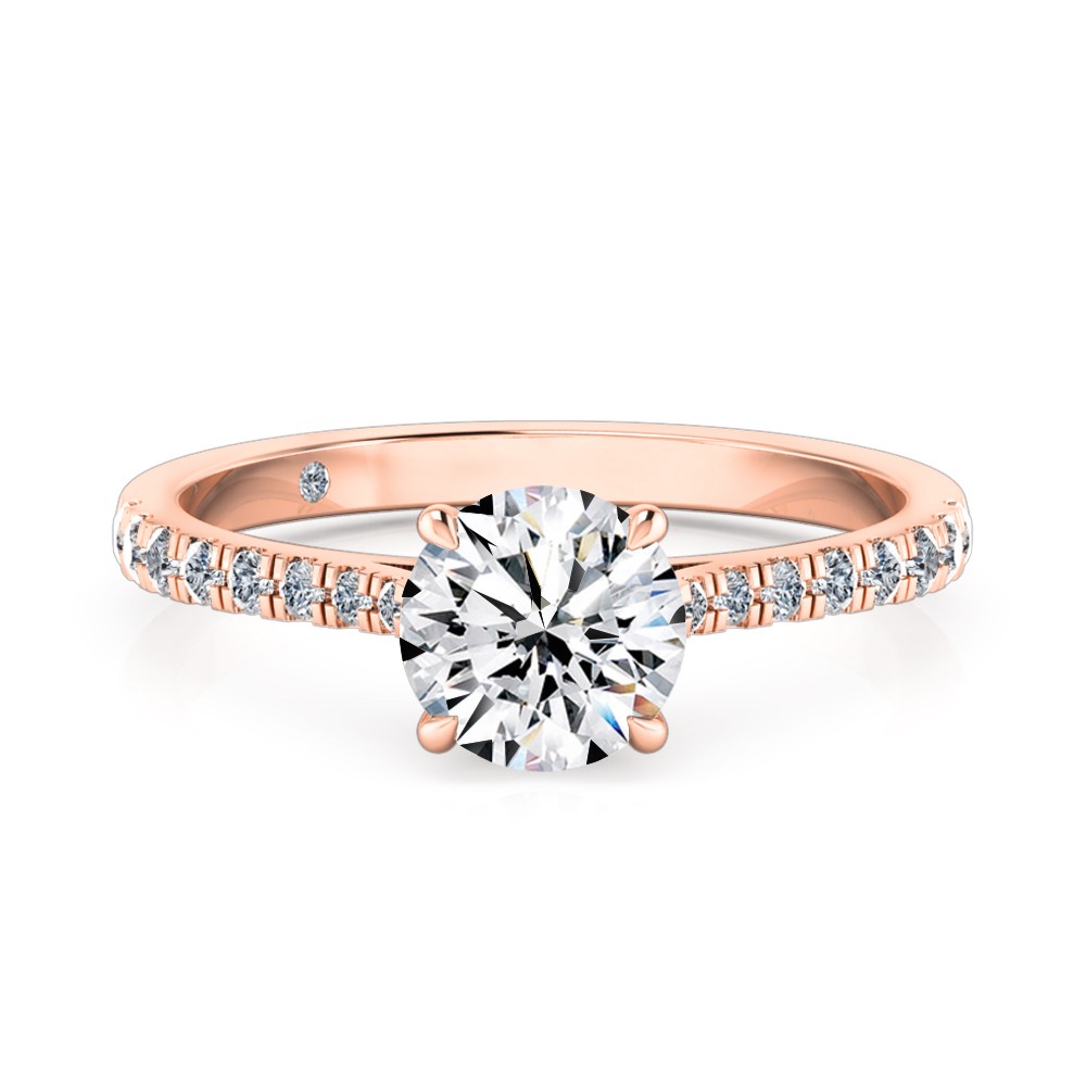 Round Cut Diamond Band Diamond Engagement Ring 18K Rose Gold