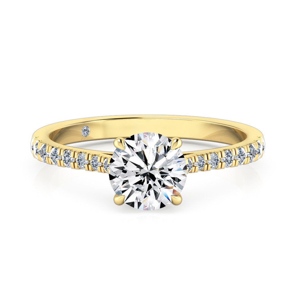 Round Cut Diamond Band Diamond Engagement Ring 18K Yellow Gold