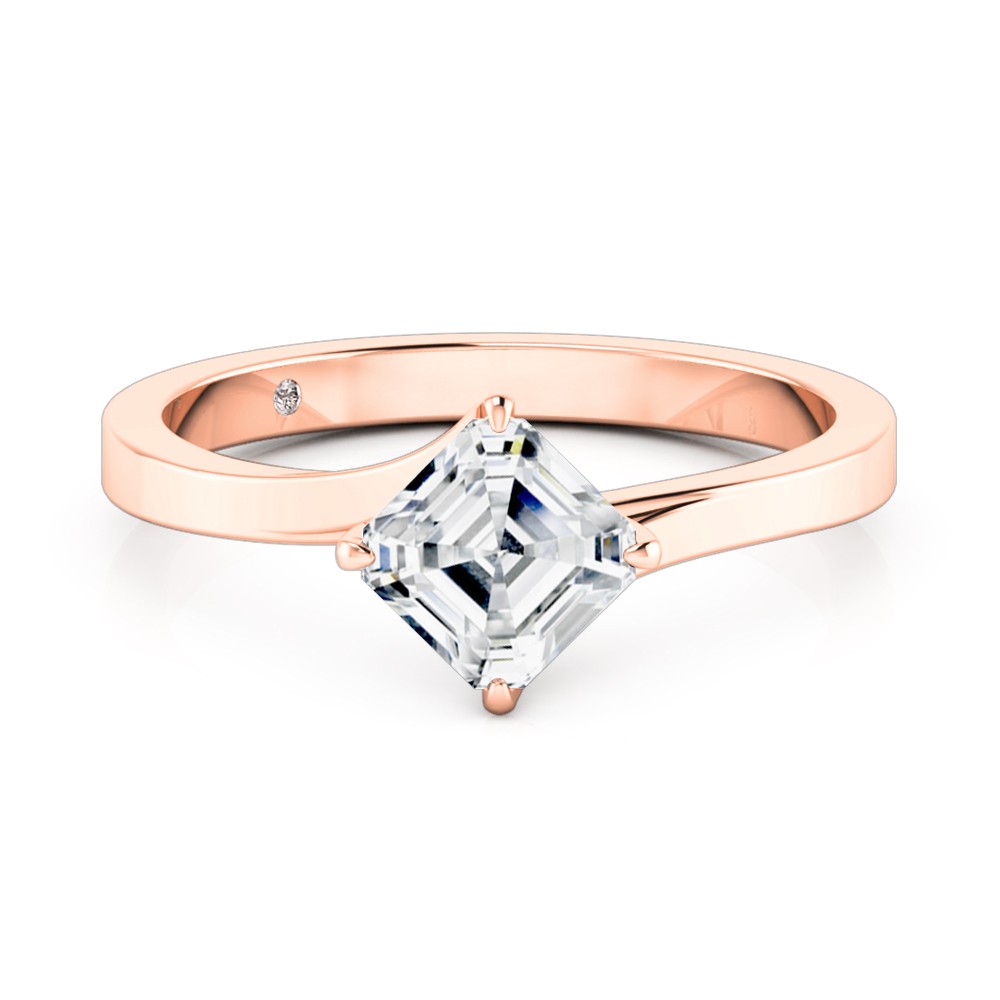 Asscher Cut Solitaire Diamond Engagement Ring 18K Rose Gold