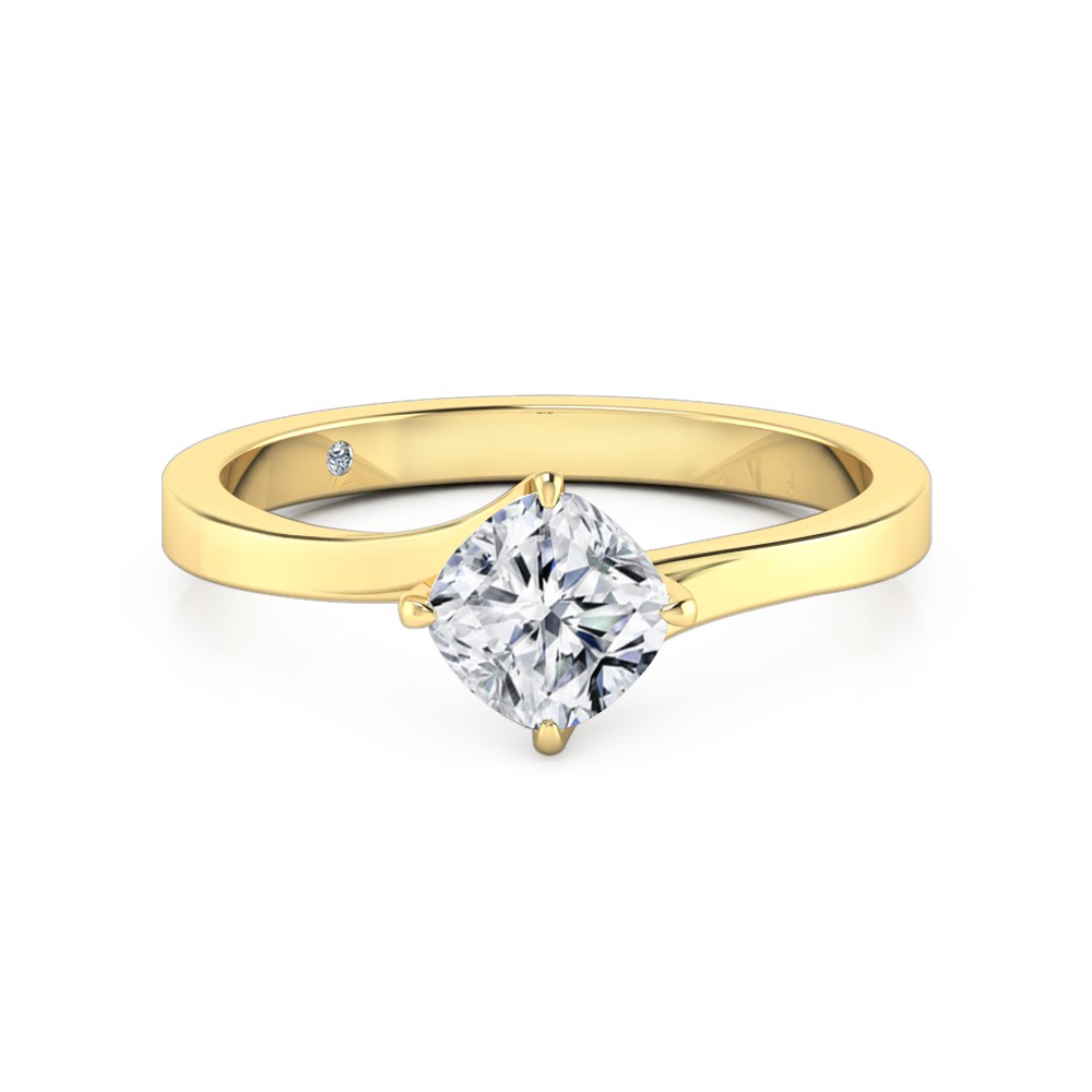 Cushion Cut Solitaire Diamond Engagement Ring 18K Yellow Gold