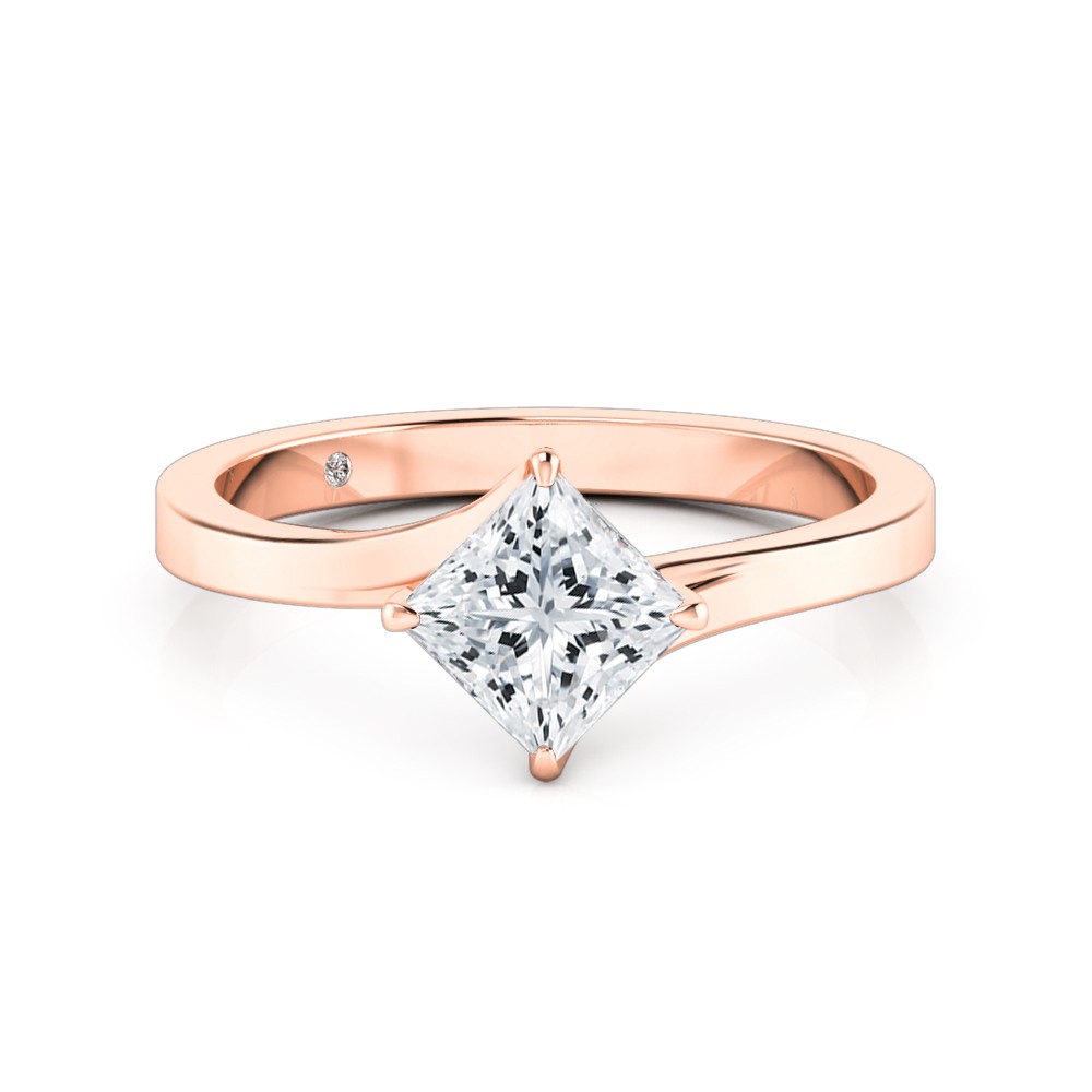 Princess Cut Solitaire Diamond Engagement Ring 18K Rose Gold