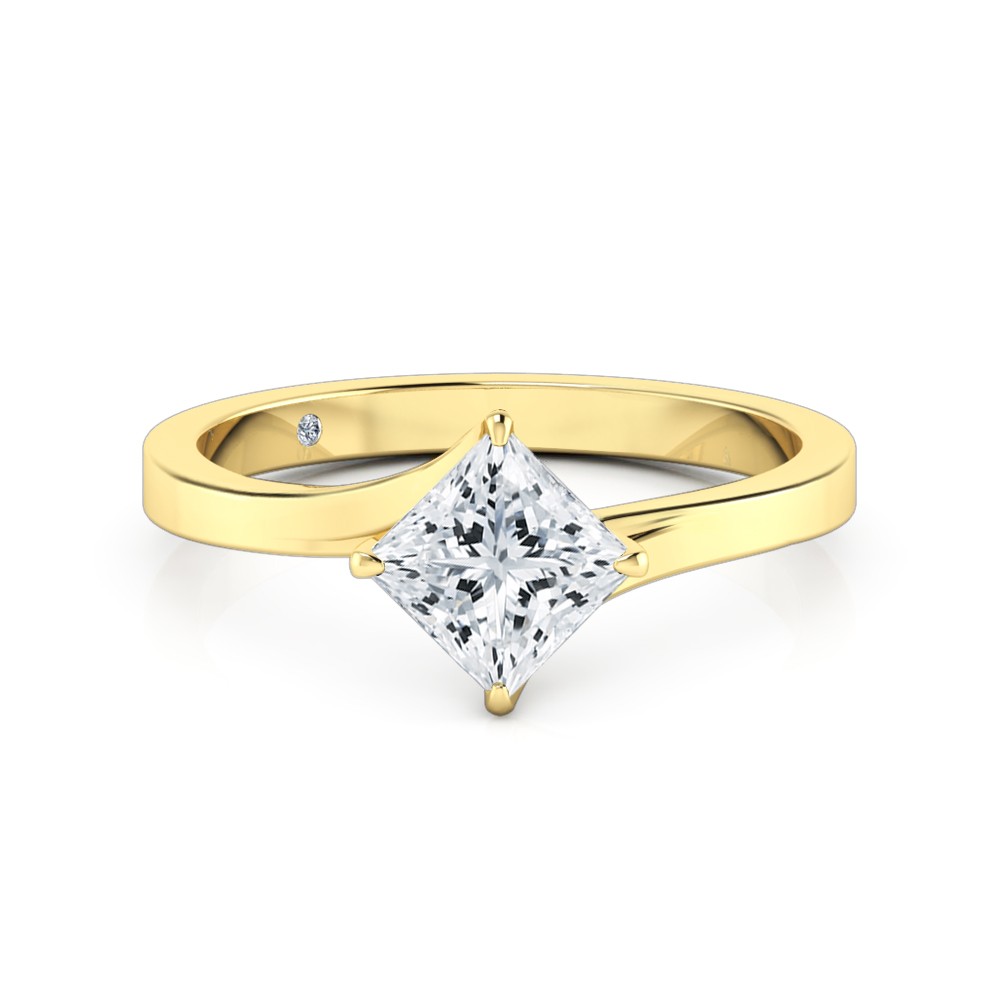 Princess Cut Solitaire Diamond Engagement Ring 18K Yellow Gold