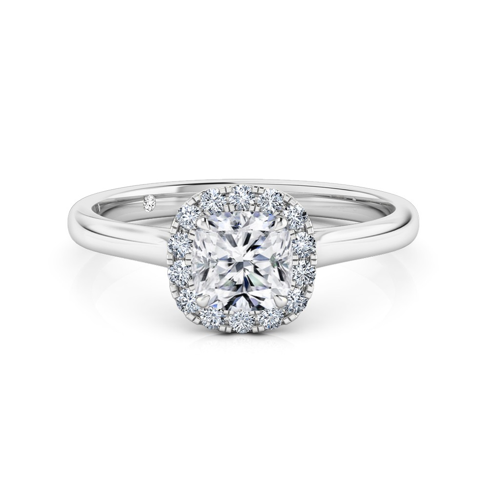 Cushion Cut Halo Diamond Engagement Ring 18K White Gold