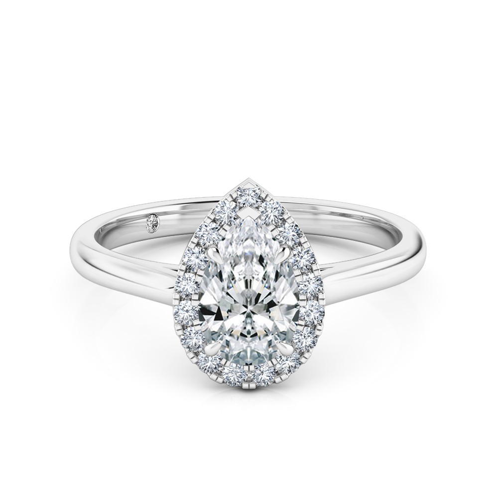 Pear Cut Halo Diamond Engagement Ring 18K White Gold
