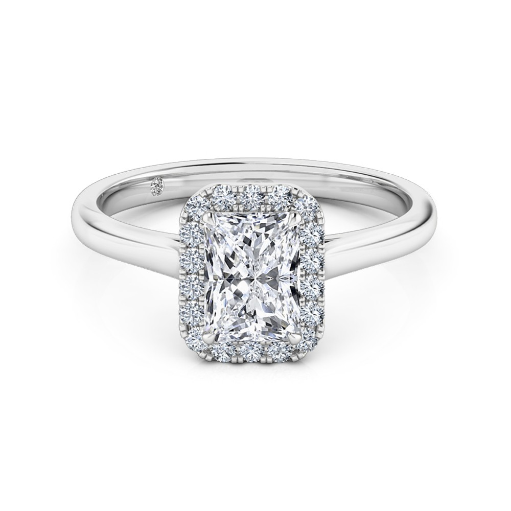 Radiant Cut Halo Diamond Engagement Ring 18K White Gold