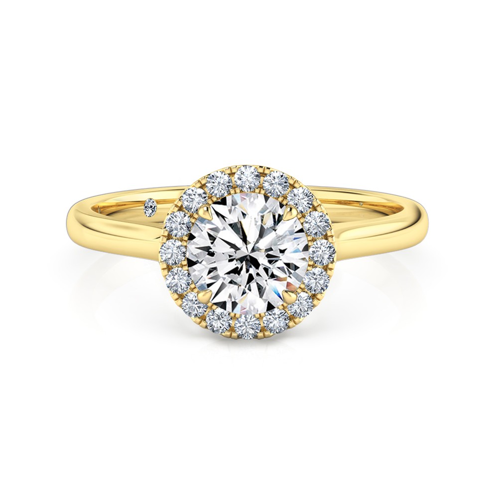 Round Cut Halo Diamond Engagement Ring 18K Yellow Gold