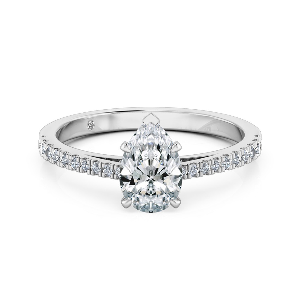 Pear Cut Diamond Band Diamond Engagement Ring 18K White Gold