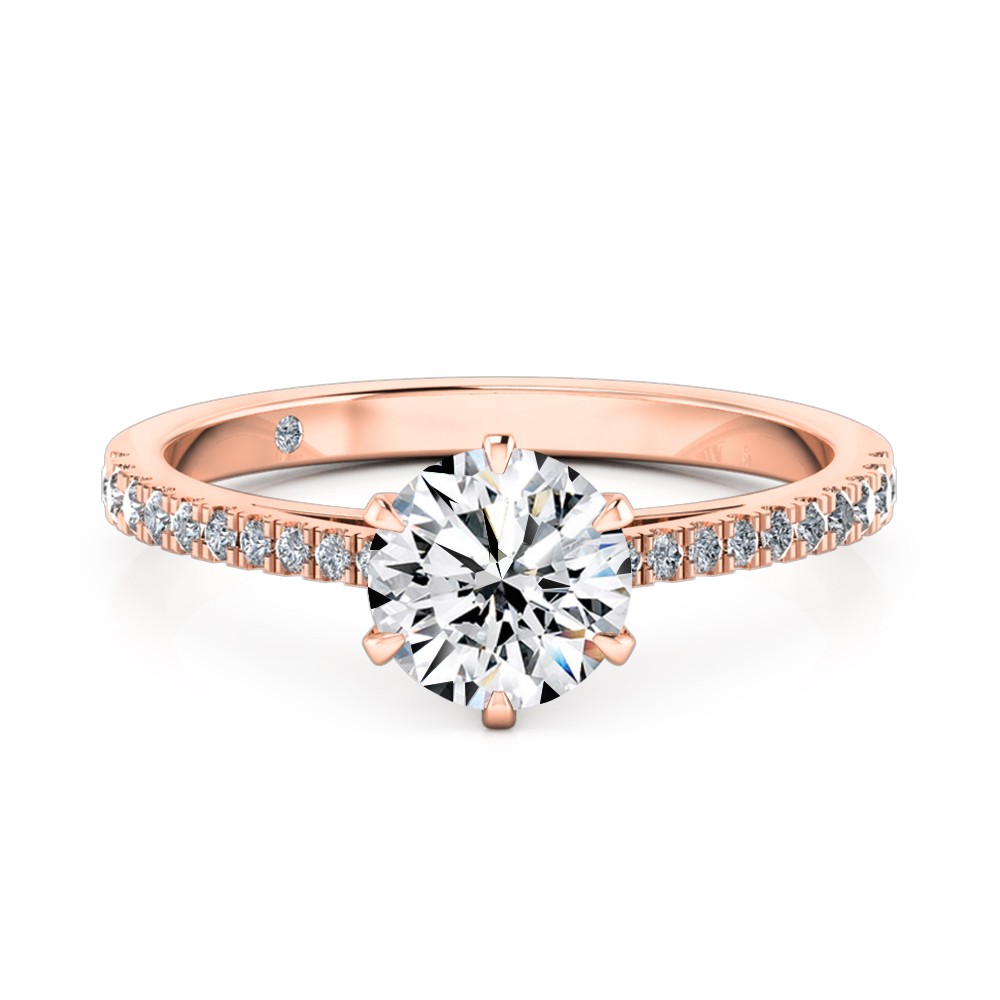 Round Cut Diamond Band Diamond Engagement Ring 18K Rose Gold