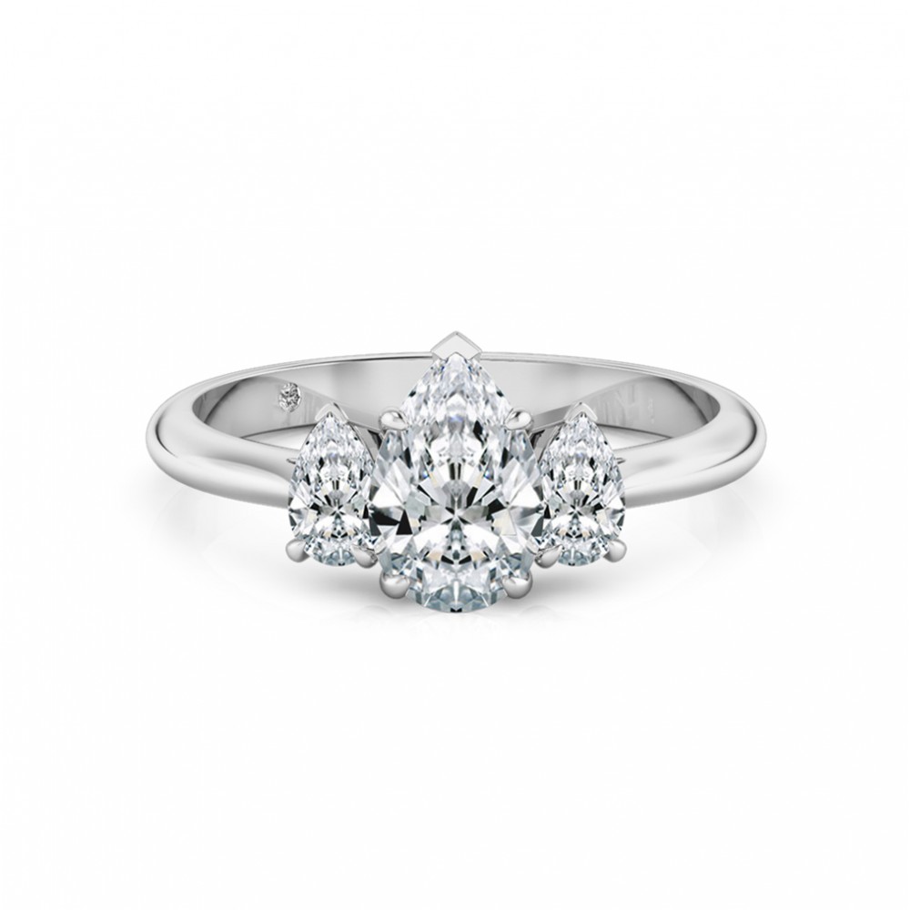 Pear Cut Trilogy Diamond Engagement Ring 18K White Gold