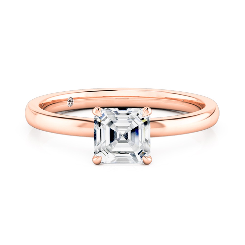 Asscher Cut Solitaire Diamond Engagement Ring 18K Rose Gold