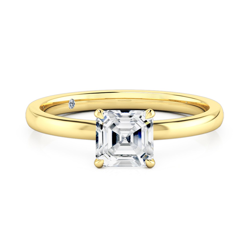 Asscher Cut Solitaire Diamond Engagement Ring 18K Yellow Gold