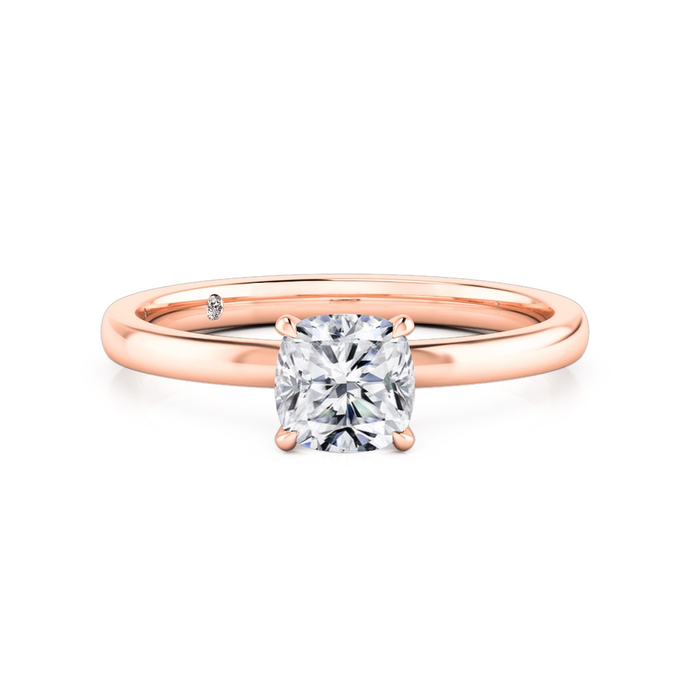 Cushion Cut Solitaire Diamond Engagement Ring 18K Rose Gold