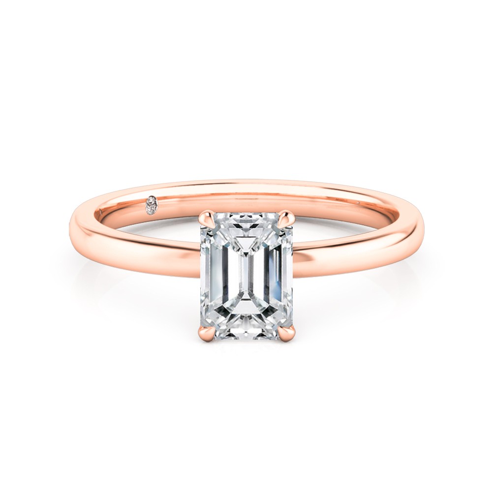 Emerald Cut Solitaire Diamond Engagement Ring 18K Rose Gold