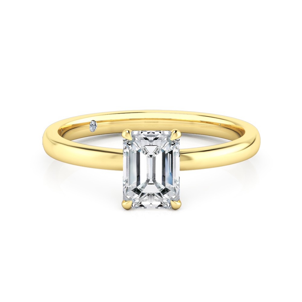 Emerald Cut Solitaire Diamond Engagement Ring 18K Yellow Gold