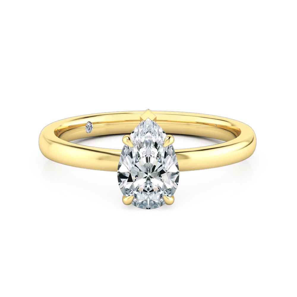 Pear Cut Solitaire Diamond Engagement Ring 18K Yellow Gold