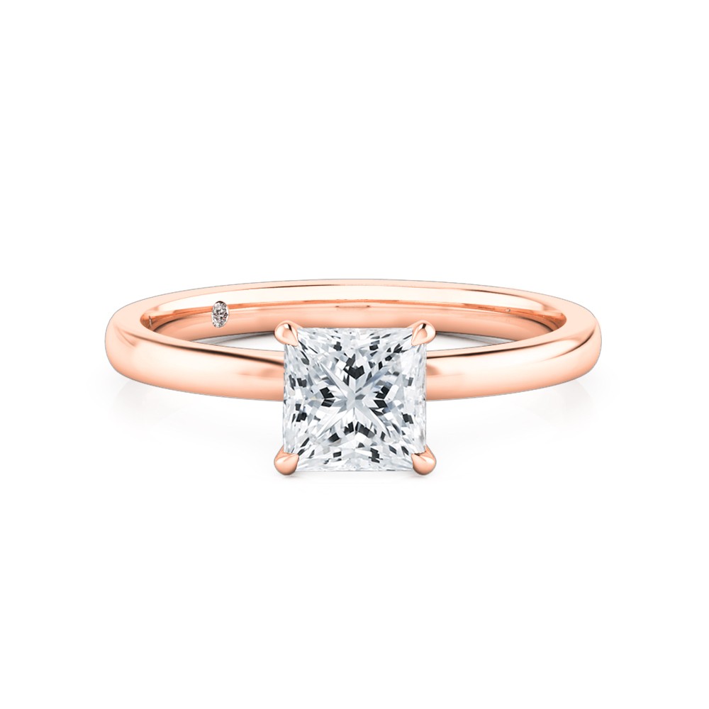 Princess Cut Solitaire Diamond Engagement Ring 18K Rose Gold