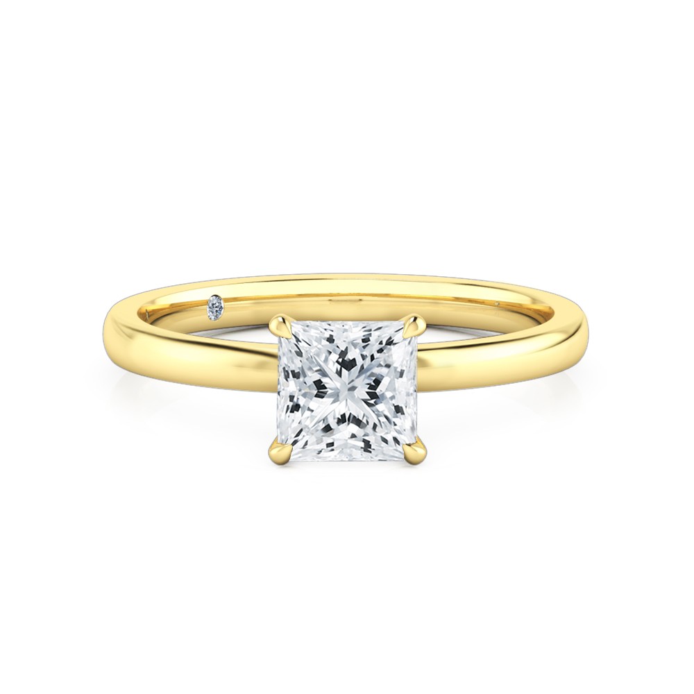 Princess Cut Solitaire Diamond Engagement Ring 18K Yellow Gold