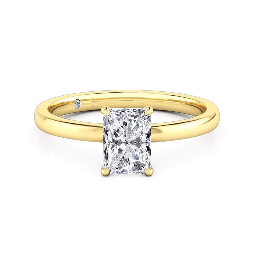 Radiant Cut Solitaire Diamond Engagement Ring 18K Yellow Gold