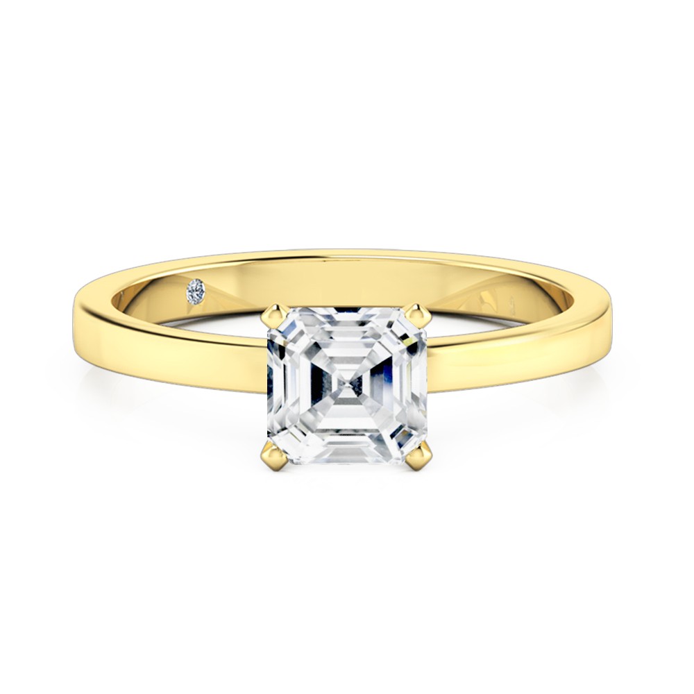 Asscher Cut Solitaire Diamond Engagement Ring 18K Yellow Gold