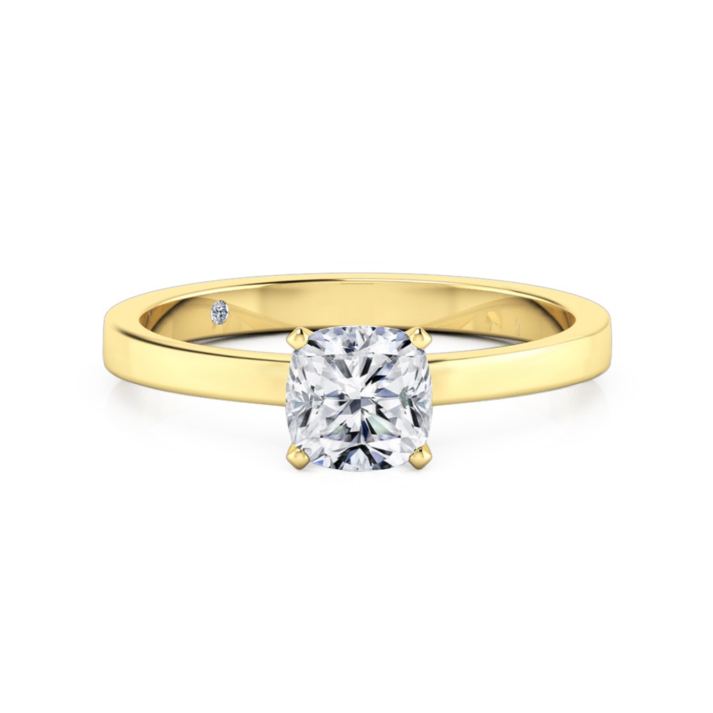 Cushion Cut Solitaire Diamond Engagement Ring 18K Yellow Gold